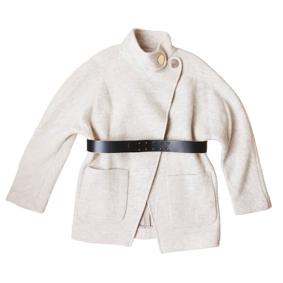 BA&SH BASH Beige 100% Wool CALVI High Neck Leather Belted Jacket Coat 0 / XS - Picture 5 of 8